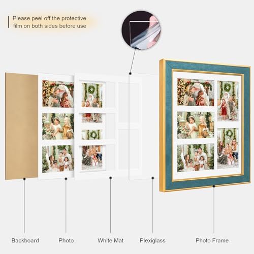 Suede 11x14 Picture Frame Display 5 Opening Picture Frames Collage 4x6 Wall Decor with Mat,Multi Photo Frame for Plexiglass,Wall Decor,1Pack,Blue - Image 2