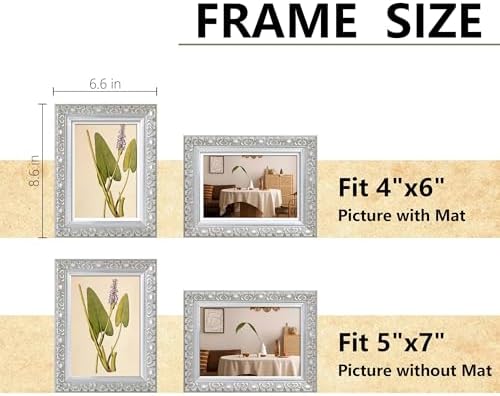 VIOLABBEY 5x7 Picture Frame Silver, Ornate Vintage Photo Frame - Image 2