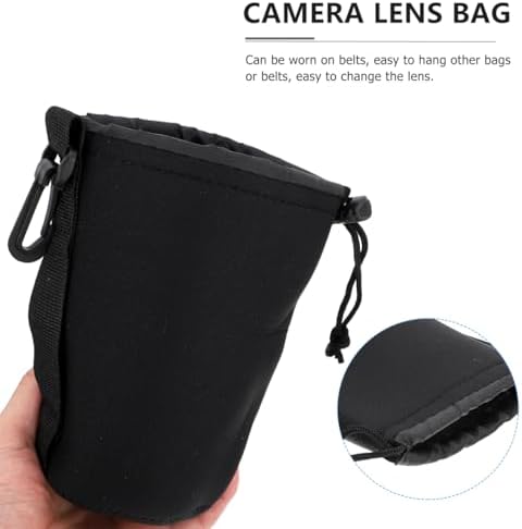 SHOWERORO 2 pack Neoprene Camera Lens Pouch Dslr Camera Lens Case Bag Drawstring Protective Storage for Shockproof Thermal Insulation Universal Container 3.93 X 3.14 X 3.14 in - Image 4