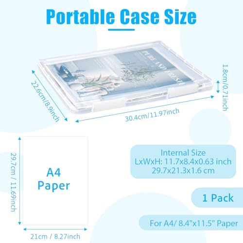 SAYEEC Portable Project Case A4 Plastic Transparent File Storage Box for 8.5"x11" Paper Slim Photo Art Craft Storage Container Scrapbook Document Organizer Magazine Protector for Office School (White) - Image 2