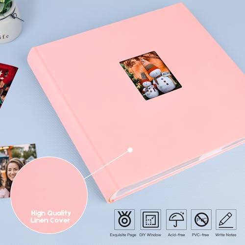 600 Pocket 4x6 Photo Album with Writing Space, Linen Cover, Pink - Image 5