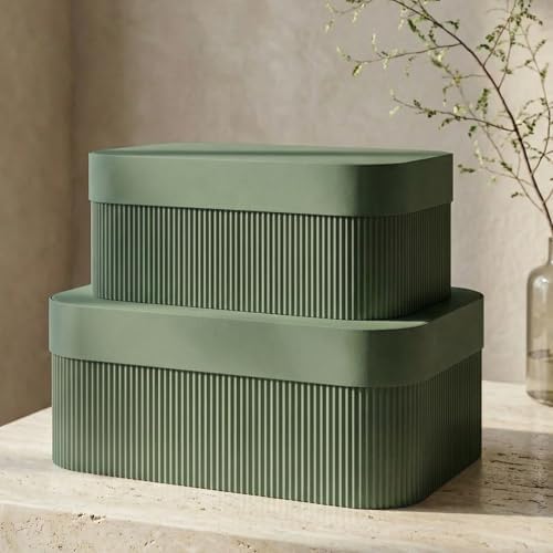 Decorative Storage Boxes with Lids - Set of 2 Fluted Photo Organizer Bins by ZICOTO