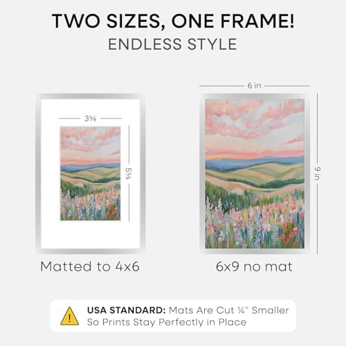 Homeforia 6x9 Silver Picture Frame, High-End Metal, 4x6 Mat, Glass - Image 2