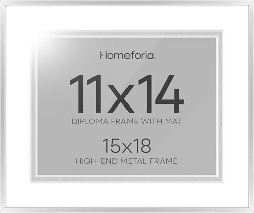 Homeforia 15x18 Silver Diploma Frame, High-End Metal, 11x14 Mat, Glass by Homeforia
