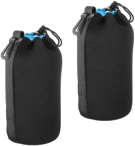 PATIKIL Camera Lens Bag, 2 Pcs 3.7" ID x 9.8" H Drawstring Lens Pouch with Thick Protective Neoprene, Lens Case for DSLR Camera Lens, Water Coffee Cups Black, Blue by PATIKIL