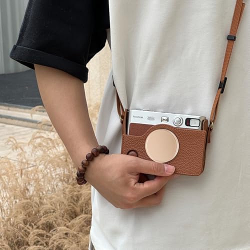 CAIYOULE EVO Camera Case for Fujifilm Instax Mini EVO,Genuine Leather Carrying Case，Includes Mini Camera Bag, Photo Album, Woven Hand Strap, Lens Cap, Screen Protector, Photo Frame - Brown - Image 6