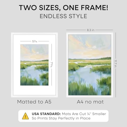 Homeforia A4 White Picture Frame, High-End Metal, A5 Mat, Glass - Image 3