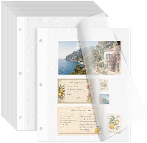 VOKOY 75 Sheets/150 Pages Photo Album Pages for 3 Ring Binder, Self Adhesive Scrapbooking Album Refill Pages Replacement Photo Album Sheets for 2x3 4x6 5x7 8x10 Photo or Cards, 11 x 9 Inch by VOKOY