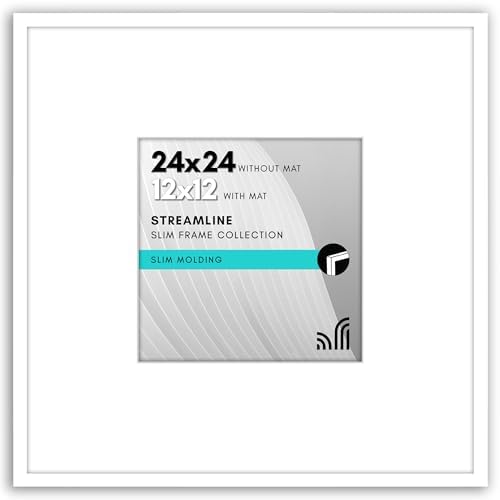 Americanflat 24x24 Poster Frame - Matted to 12x12 - Slim Molding - White by Americanflat