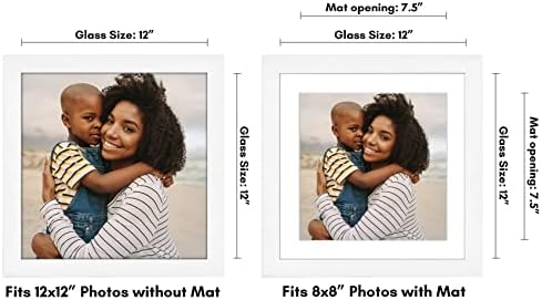 Americanflat 12x12 Picture Frame with Shatter-Resistant Glass - Use as 8x8 Frame with Mat or Display 12x12 Photo Without Mat - Signature Collection - Square Frames for Wall Display - White - Image 2