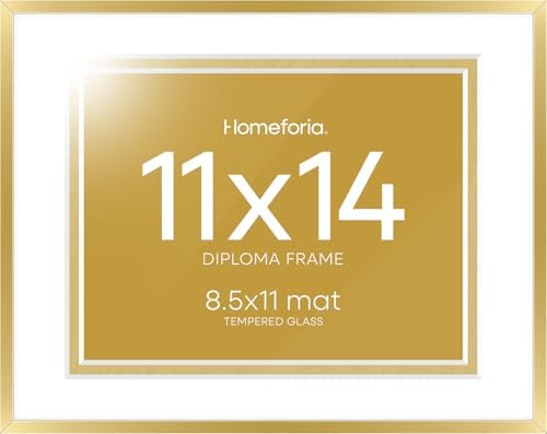 Homeforia 11x14 Gold Diploma Frame, High-End Metal, 8.5x11 Mat, Glass by Homeforia