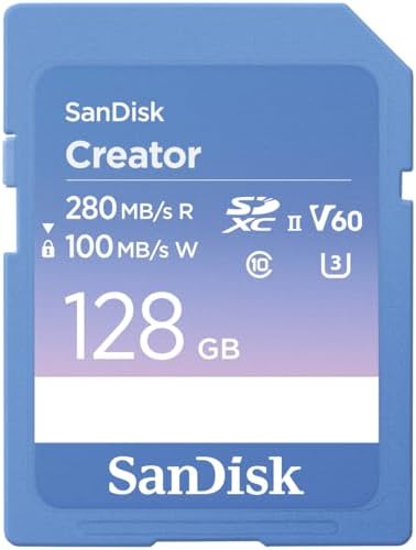 SANDISK 128GB Creator SD UHS-II Card, Read speeds up to 280MB/s, for DSLR and Mirrorless Cameras, 4K UHD, 6K Video, V60, 1 Month of Adobe Creative Cloud Included - SDSDXEP-128G-GNCIS by Unknown
