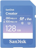SANDISK 128GB Creator SD UHS-II Card, Read speeds up to 280MB/s, for DSLR and Mirrorless Cameras, 4K UHD, 6K Video, V60, 1 Month of Adobe Creative Cloud Included - SDSDXEP-128G-GNCIS by Unknown