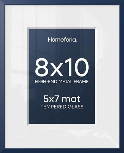 Homeforia 8x10 Blue Picture Frame, High-End Metal, 5x7 Mat, Glass by Homeforia