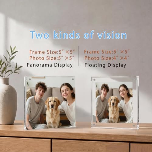 Meetu Acrylic 5x5 Picture Frame 2 Pack Clear Two Sided Desk Photo Frame Magnetic Frame Inner Size 4x4 with Gift Pack for Display Family Pictures Baby Photos Friends Pictures Pet Dog Picture - Image 5