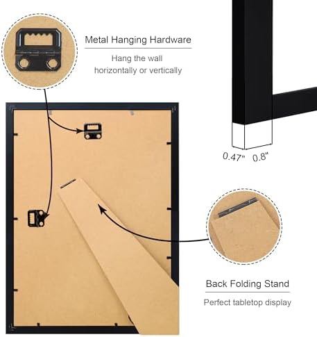 10x14 Picture Frame Set of 2, 10 x 14 Wood Photo Frames with Mat for 8x12 or 30x40cm Diamond Painting Art, Wooden Frame with Real Glass Cover for Wall and Tabletop Display,Black - Image 4