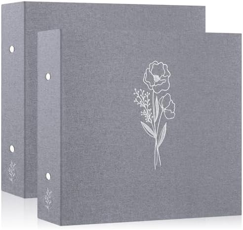 Lanpn Scrapbook Photo Album 12x12 2 Packs, Linen Cover Archival Acid Free Top Load 3 Ring Binder Folder Photo Book 12 x 12 with 30 Plastic Sleeves 60 Pages Grey by Lanpn