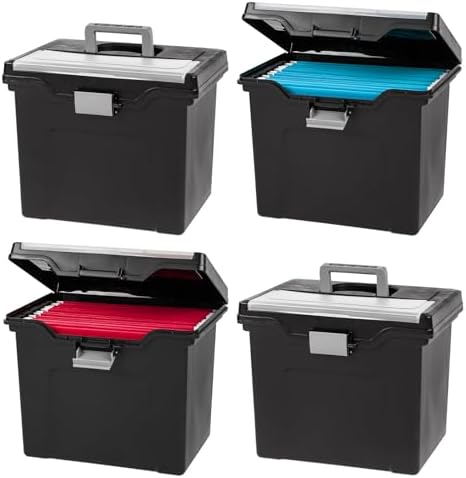IRIS USA File Box Organizer with Lid, Letter File, 4-Pack, Black by IRISUSA