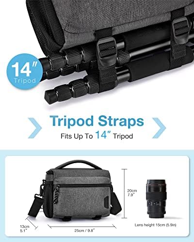 BAGSMART Camera Sling Bag with Tripod Holder & Rain Cover, Waterproof, Grey - Image 4