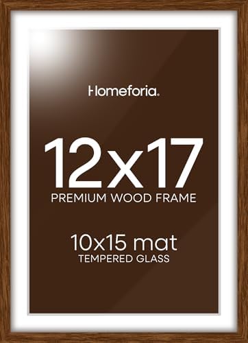 Homeforia 12x17 Brown Oak Picture Frame, High-End Wood, 10x15 Mat, Glass by Homeforia