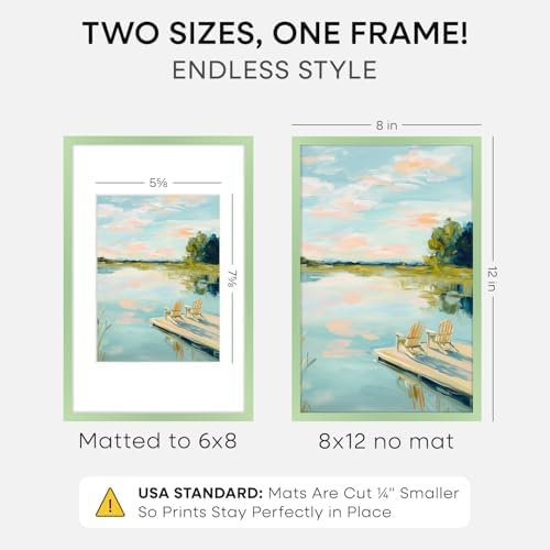 Homeforia 8x12 Green Picture Frame, High-End Metal, 6x8 Mat, Glass - Image 2