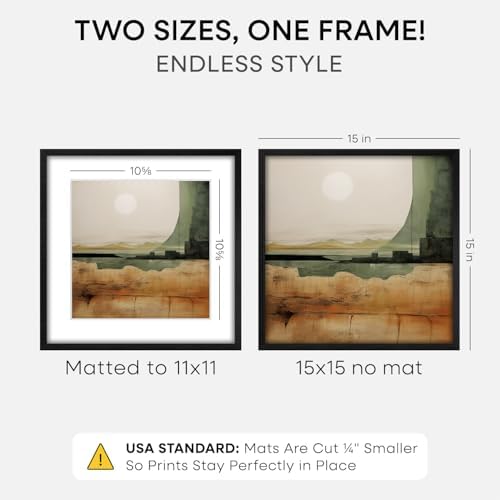 Homeforia 15x15 Black Oak Picture Frame, High-End Wood, 11x11 Mat, Glass - Image 2