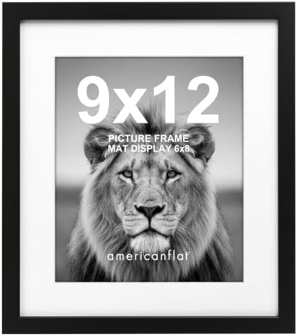 Americanflat 9x12 Picture Frame with Shatter-Resistant Glass - Use as 6x8 Frame with Mat or Display 9x12 Photo Without Mat - Signature Collection - Picture Frames for Tabletop and Wall Display - Black by Americanflat
