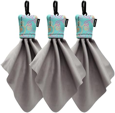 SPUDZ Classic Microfiber Lens Cleaner – Clip-On Pouch, Washable – for Binoculars, Scopes, Glasses, Screens | Classic | Baby Blue Swirls, 6 x 6 Inch (3-Pack) by SPUDZ