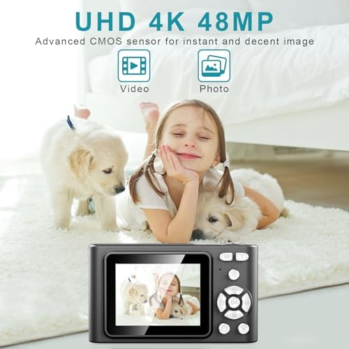 Digital Camera, Camera for Kids, UHD 4K 48MP Point and Shoot Digital Cameras with 64GB SD Card and 16X Digital Zoom Anti Shake, Compact Portable Small Gift for Boys Girls Students, Black - Image 2