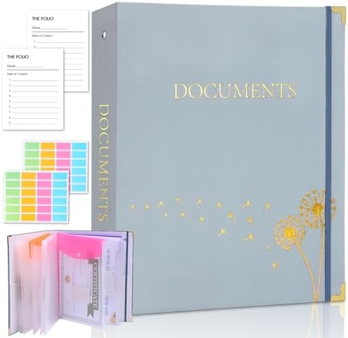 XKDOUS Important Document Organizer 3 Ring Linen Binders Folio File Folders by XKDOUS