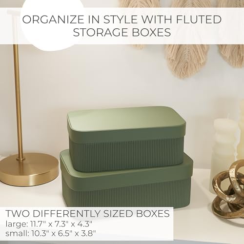 Decorative Storage Boxes with Lids - Set of 2 Fluted Photo Organizer Bins - Image 4
