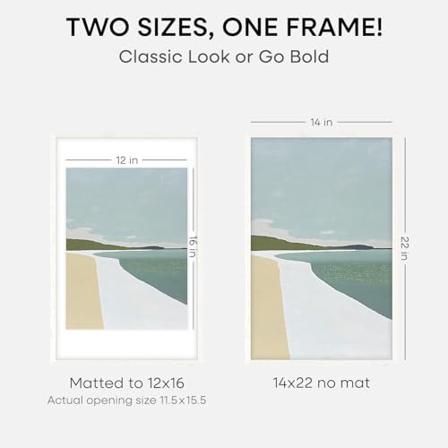 Homeforia 14x22 White Oak Picture Frame, High-End Wood, 12x16 Mat, Glass - Image 2