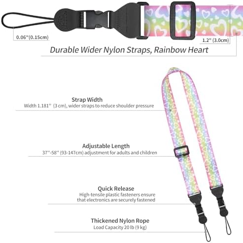 FIEIL 5 Pack Adjustable Shoulder Strap, Nylon Camera Strap, Comfortable Neck Strap for iPad, Cellphone Tablet, Camera, Laptop, Binocular, Luggage Bag (Rainbow Heart Universal Lanyard) - Image 6
