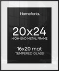 Homeforia 20x24 Black Picture Frame, High-End Metal, 16x20 Mat, Glass by Homeforia