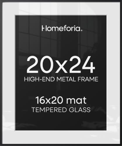Homeforia 20x24 Black Picture Frame, High-End Metal, 16x20 Mat, Glass by Homeforia