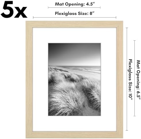 Americanflat 8x10 Picture Frame 5-Pack - Matted to 5x7 - Natural Oak - Image 2