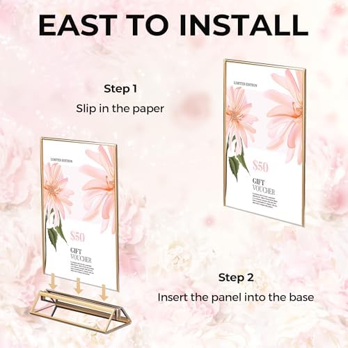 14 Pack Acrylic Sign Holder 4x6 Gold Frames, Wedding Table Number Holders Double Sided Vertical Clear Display Stand, Picture Holders for Tables, Menus, Flyers, Party and Office Decor - Image 4