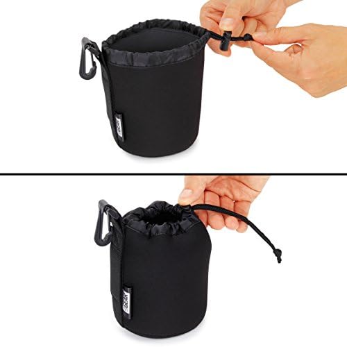 USA Gear FlexARMOR Protective Neoprene Lens Case Pouch Set 3-Pack - Small, Medium and Large Cases with Drawstring Opening, Attached Clip, Reinforced Belt Loop (Black) - Image 5