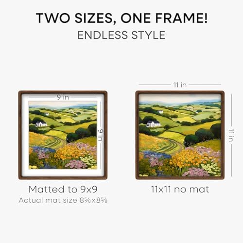 Homeforia 11x11 Mortise&Tenon Walnut Picture Frame, 9x9 Mat, Glass - Image 3