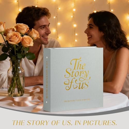 Lanpn Couples Scrapbook Photo Album - The Story of Us, Linen Wedding Anniversary Self Adheisve Picture Book holds 4x6 5x7 A5 Photo for Love Newlywed Valentine's Day (Large 40 Sheets/80 Pages, Grey) - Image 6