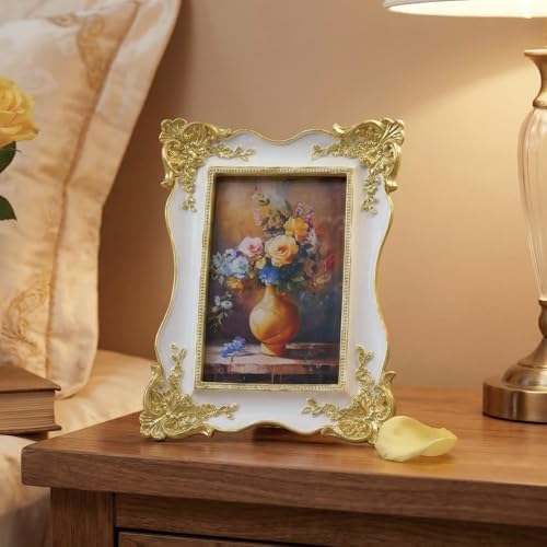 Cuspin 4x6 Picture Frame White Gold Frames, Vintage Decorative Photo Frame - Image 7