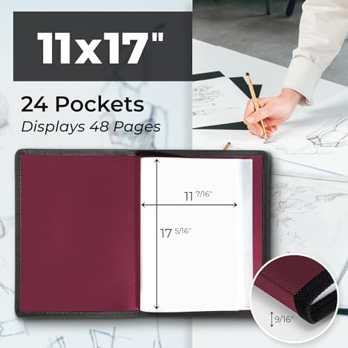 Dunwell 11x17 Art Portfolio Binder, 24-Sleeve, Black Mounting Paper, Black - Image 2
