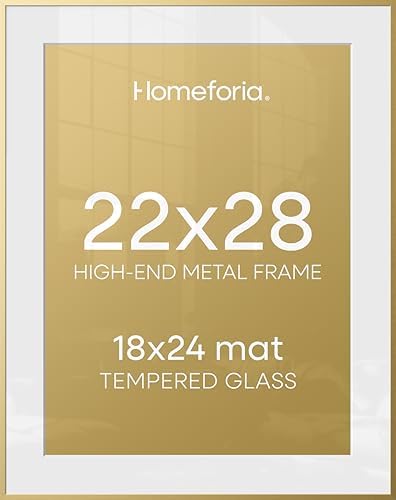 Homeforia 22x28 Gold Poster Frame, High-End Metal, 18x24 Mat, Glass by Homeforia