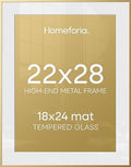 Homeforia 22x28 Gold Poster Frame, High-End Metal, 18x24 Mat, Glass by Homeforia