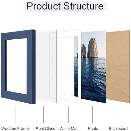 5x7 Picture Frame Set of 2, 5 x 7 Wood Photo Frames with Mat for 4x6, Natural Wooden Frame with Real Glass Cover for Wall and Tabletop Display,Blue - Image 3