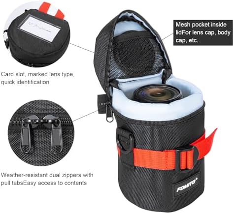 FOMITO Camera Lens Case Pouch Bag for Canon EF-S 17-55mm/17-85mm,EF 35mm f2, Nikon AF-S 18-200mm/18-105mm/18-300mm, Fujifilm XF 56mm f1.2 R & More Lens Below 3.94" x 6.1"(D x L) - Black M size - Image 6