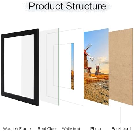 8x10 Picture Frame Set of 2, 8 x 10 Wood Photo Frames with Mat for 5x7, Wooden Frame with Real Glass Cover for Wall and Tabletop Display,Black - Image 3