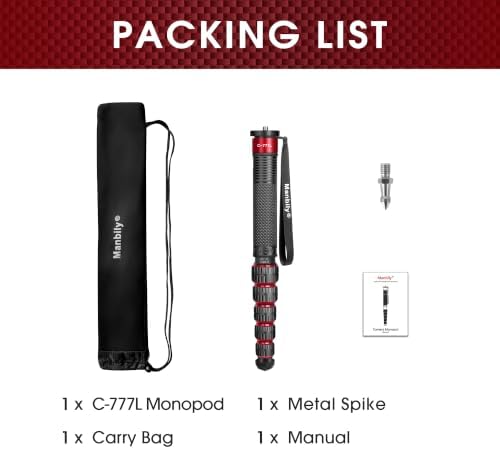 Manbily Camera Monopod, C-777L 36mm Tube Carbon Fiber Monopod with Walking Stick Handle, Portable Compact Lightweight for DSLR Cameras Travel, Max Load 40lbs - Image 7