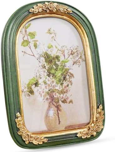 Cuspin 8x10 Vintage Picture Frame Green and Gold Ornate Floral Arched Frame by Cuspin