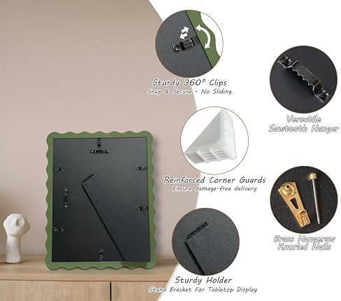 8x10 Green Picture Frame with Mat for 5x7/6x8, Curved Wavy Edge Deco Wooden Real Glass, Vertical or Horizontal Display Photo Gallery Wall & Tabletop Frame - Image 5